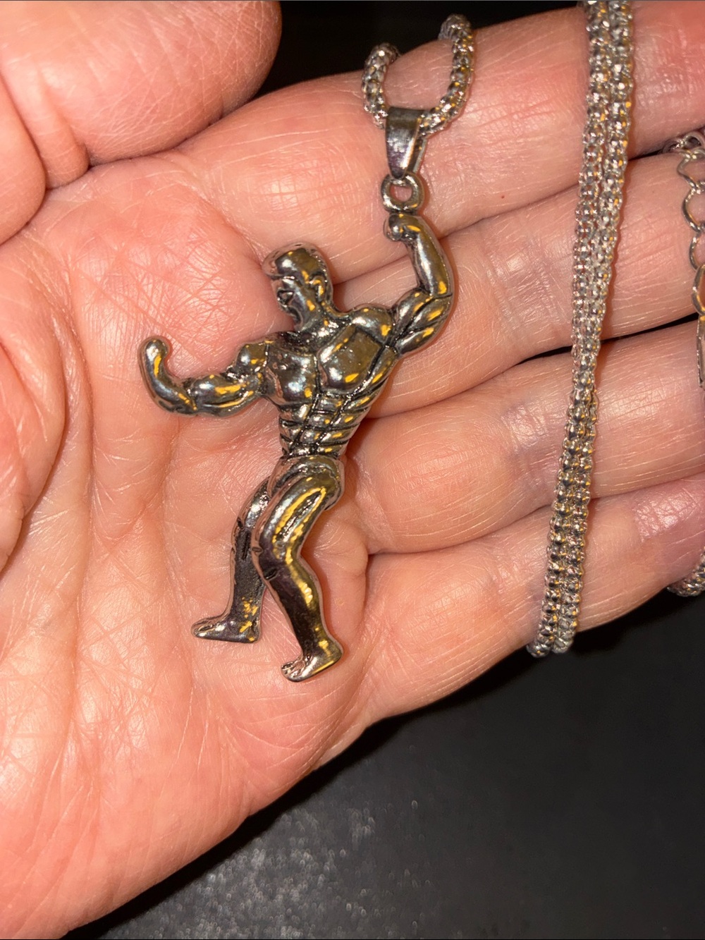 Men's Muscle Figure Pendant Necklace - Silver